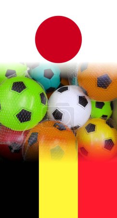 Photo for BELGIUM and JAPAN Flags with colorful soccer balls - Royalty Free Image