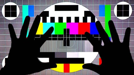 Photo for TV Test Pattern generated by a Monoscope, TV Static Noise Glitch Effect  Original Photo from a vintage Television  Concept for your project - Royalty Free Image