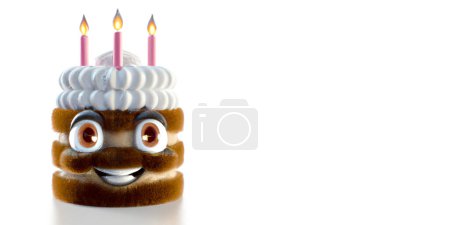 Photo for Funny soft toy Birthday Cake - 3D Illustration isolated on white background with space for your text or design - Royalty Free Image