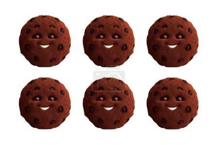 Photo for Funny Chocolate Cookies smiling - 3D Illustration isolated on white background - Royalty Free Image