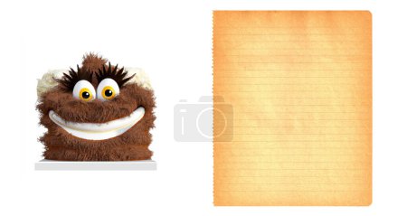 Photo for Funny Cake smiling and sheet of paper to fill with yours cake recipe -3D Illustration isolated on white background - Royalty Free Image