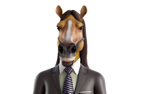 Téléchargez les photos : Portrait of Horse in a business suit - Digital 3D Illustration on white background - en image libre de droit