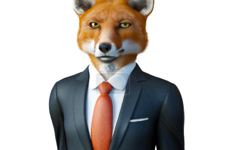 Téléchargez les photos : Portrait of Fox in a business suit - Digital 3D Illustration on white background - en image libre de droit