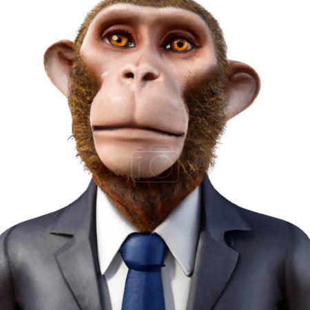 Téléchargez les photos : Portrait of Monkey in a business suit - Digital 3D Illustration on white background - en image libre de droit