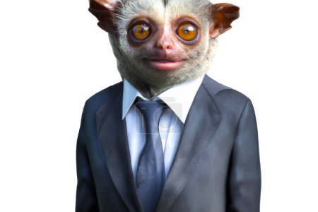 Téléchargez les photos : Portrait of Tarsier in a business suit  Digital 3D Illustration on white background - en image libre de droit