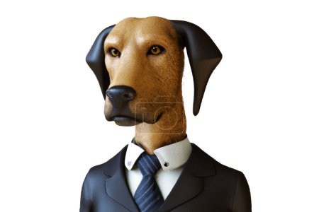 Portrait of Dog in a business suit  Digital 3D Illustration on white background