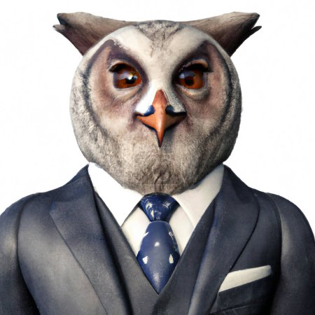 Portrait of Owl in a business suit  Digital 3D Illustration on white background
