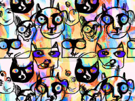 Téléchargez les photos : Cat faces, colours abstract background collage  Digital Illustration - en image libre de droit