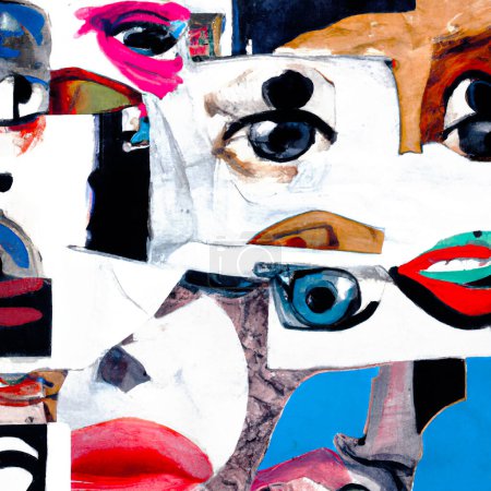 Foto de Retrato abstracto caras collage, diseño de moda pop art - Ilustración digital - Imagen libre de derechos