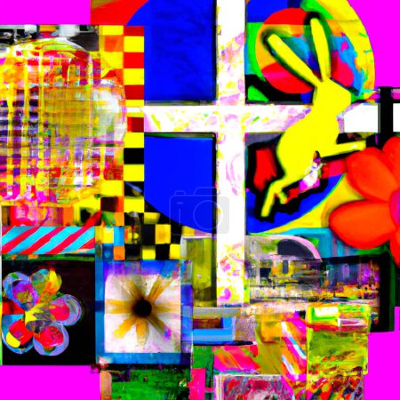 Téléchargez les photos : Abstract colorful Easter composition and different elements of contemporary Pop Art style background  Digital Illustration - en image libre de droit