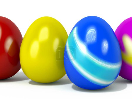 Téléchargez les photos : Colorful easter eggs isolated on a white background  Digital 3D Illustration - en image libre de droit
