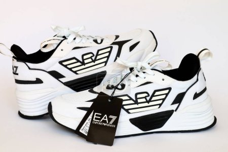 Photo for EA7 EMPORIO ARMANI Sneakers. EA7 is an Italian luxury fashion house brand of GIORGIO ARMANI S.p.A. - Italy - Royalty Free Image