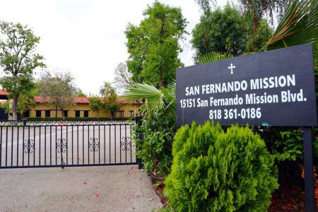 Photo for Los Angeles, California, USA - May 25, 2023: San Fernando Mission, historical El Camino Real, San Fernando Rey de Espana, Spanish Mission - Royalty Free Image