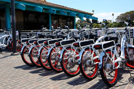 Photo for Redondo Beach, California, USA - May 26, 2023: Rent Electric Bike Beach e Biking on Redondo Beach pier - Royalty Free Image