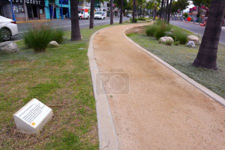Photo for West Hollywood, California, USA - May 30, 2023: Poetry Walk, a temporary public art installation located on the traffic median of Santa Monica Boulevard between Doheny and Almont Drives - Royalty Free Image