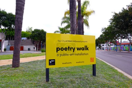 Photo for West Hollywood, California, USA - May 30, 2023: Poetry Walk, a temporary public art installation located on the traffic median of Santa Monica Boulevard between Doheny and Almont Drives - Royalty Free Image