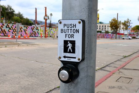 Photo for West Hollywood, California, USA - May 30, 2023: Pedestrian Push Button for Walk Signal - Royalty Free Image