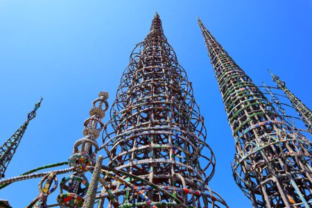 Photo for Los Angeles, California  June 3, 2023: detail of WATTS TOWERS by Simon Rodia, architectural structures, located in Simon Rodia State Historic Park at 1727 East 107th Street, Los Angeles - Royalty Free Image