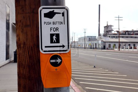 Photo for VERNON (Los Angeles County), California  June 3, 2023: Pedestrian Push Button for Walk Signal - Royalty Free Image