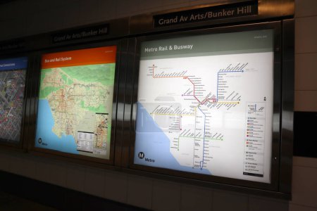 Photo for Los Angeles, California  June 16, 2023: Grand Av Arts-Bunker Hill Metro Rail A Line and E Line Station opened on June 16, 2023 - Royalty Free Image
