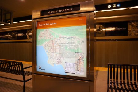 Foto de Los Ángeles, California 16 de junio de 2023: La histórica línea A del Metro de Broadway y la estación E Line se inauguraron el 16 de junio de 2023 - Imagen libre de derechos