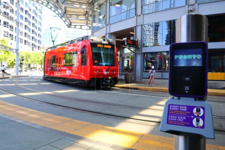 Photo for SAN DIEGO, California - June 30, 2023: San Diego MTS Metropolitan Transit System Trolley - Royalty Free Image