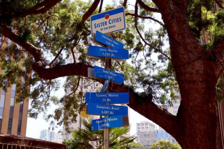 Photo for SAN DIEGO, California  June 30, 2023: Sister Cities of San Diego sign located in the San Diego Civic Center - Royalty Free Image