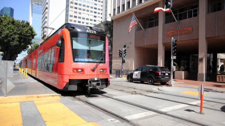 Photo for SAN DIEGO, California - June 30, 2023: San Diego MTS Metropolitan Transit System Trolley - Royalty Free Image