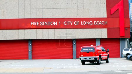 Téléchargez les photos : Long Beach, Californie 5 juin 2023 : City of LONG BEACH Fire Department Station 1 at 100 Magnolia Ave, Long Beach - en image libre de droit