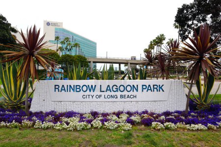 Photo for Long Beach, California  June 5, 2023: Rainbow Lagoon Park with Swan Boat Rental located north of Shoreline Drive and Linden Avenue - Royalty Free Image