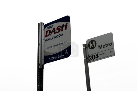 Photo for Los Angeles, California  June 16, 2023: Los Angeles LADOT Transit DASH and METRO Bus Stop, The Public Transport of Los Angeles County - Royalty Free Image