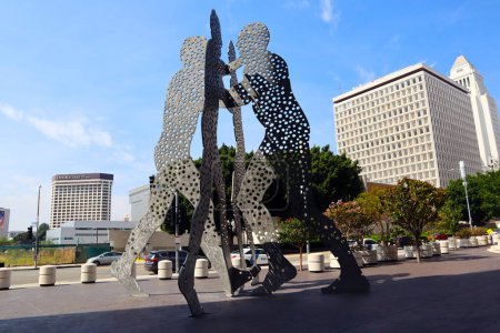 Photo for Los Angeles, California  September 22, 2023: Public Art "Molecule Man" by Sculptor Jonathan Borofsky located in Little Tokyo at 255 East Temple St. - Royalty Free Image