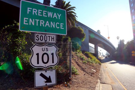 Photo for Los Angeles, California: US 101 Freeway Entrance sign - Royalty Free Image