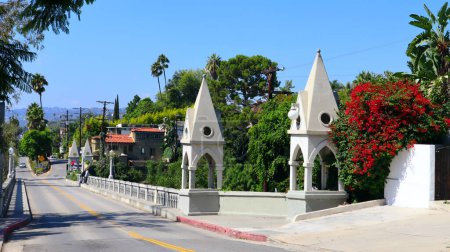 Photo for Los Angeles, California: The Shakespeare Bridge in a Gothic style built in 1926, located in the Franklin Hills neighborhood of Los Angeles, California - Royalty Free Image