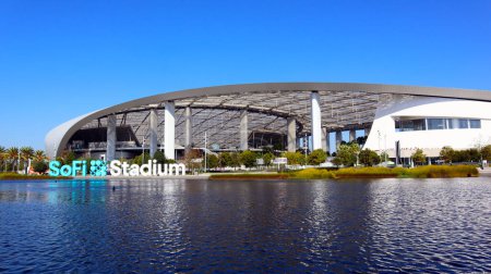 Photo for Inglewood (Los Angeles), California  November 6, 2023: SoFi Stadium, Sports and Entertainment indoor stadium located at 1001 Stadium Dr, Inglewood - Royalty Free Image