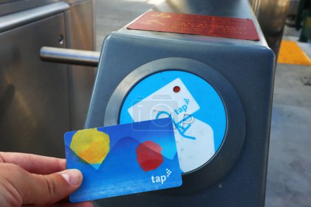 Photo for Los Angeles, California  November 6, 2023: Los Angeles Metro Rail Ticket Machine with TAP Card at LA Metro Station - Royalty Free Image