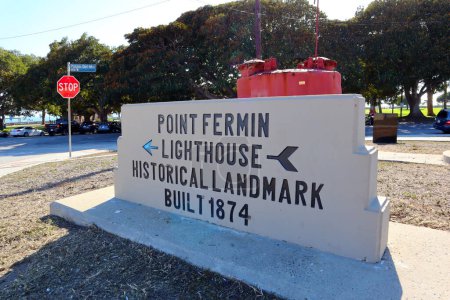 Photo for Los Angeles (San Pedro district), California  November 7, 2023: San Pedro Point Fermin Lighthouse Sign - Royalty Free Image
