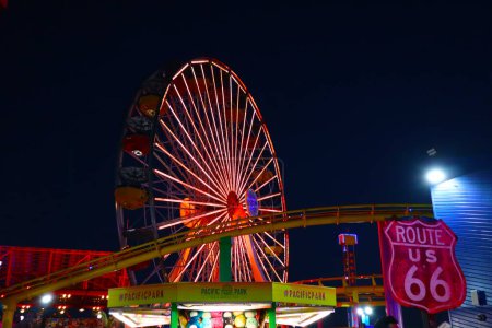 Photo for Santa Monica, Los Angeles, California  October 5, 2023: view of Santa Monica Pacific Park at night. Pacific Park is an oceanfront Amusement Park located ion the Santa Monica Pier - Royalty Free Image