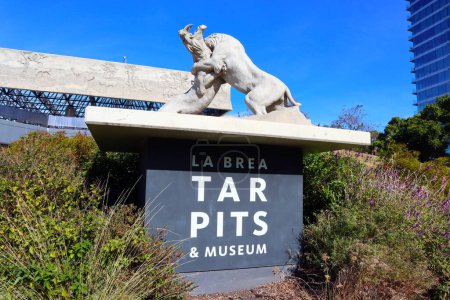 Téléchargez les photos : Los Angeles, Californie 10 décembre 2023 : LA BREA TAR PITS and Museum, l'un des sites de fouilles fossiles les plus célèbres au monde situé au 5801 Wilshire Blvd, Los Angeles - en image libre de droit