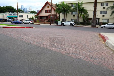 Photo for Los Angeles, California  November 15, 2023: Powers Place, the shortest street in Los Angeles, located in the Alvarado Terrace Historical District - Royalty Free Image