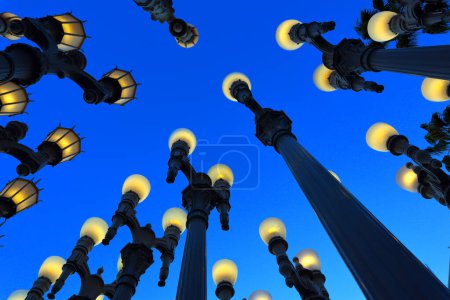 Téléchargez les photos : Los Angeles, Californie 13 octobre 2023 : Public Art URBAN LIGHT une sculpture de Chris Burden au LACMA, Los Angeles County Museum of Art - en image libre de droit