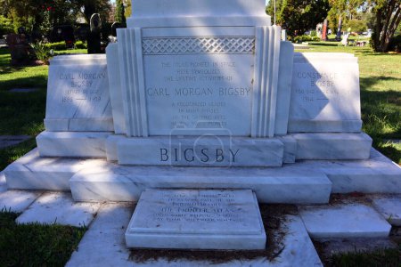 Photo for Los Angeles, California - October 16, 2023: CARL MORGAN BIGSBY, the Pioneer Atlas grave at Hollywood Forever Cemetery located at 6000 Santa Monica Blvd - Royalty Free Image