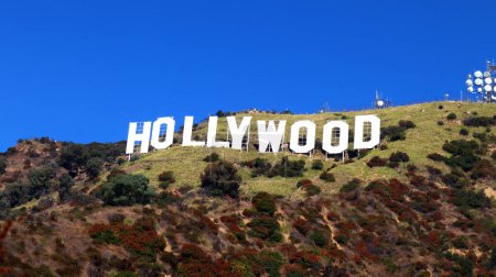 Photo for Hollywood, Los Angeles, California - November 2, 2023: The world famous landmark HOLLYWOOD Sign perched atop Mount Lee - Royalty Free Image