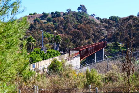Photo for Los Angeles, California - October 4, 2023: Mark Ridley-Thomas Bridge in Baldwin Hills leading into Kenneth Hahn State Park - Royalty Free Image