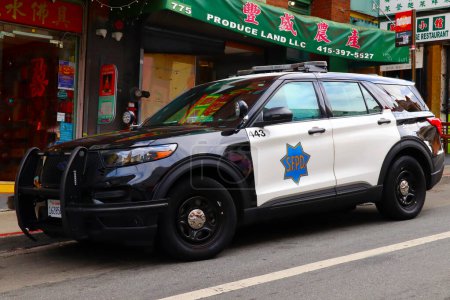 Photo for San Francisco, California  October 21, 2023: SFPD San Francisco Police Department Car in Chinatown, chinese ethnic neighborhood in San Francisco downtown - Royalty Free Image