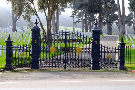 Photo for San Francisco, California - October 24, 2023: San Francisco National Cemetery Entrance in Presidio Park - Royalty Free Image