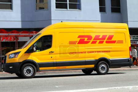 Photo for San Francisco, California - October 20, 2023: DHL Delivery Van. DHL, Dalsey Hillblom Lynn, is an International Courier service delivery - Royalty Free Image
