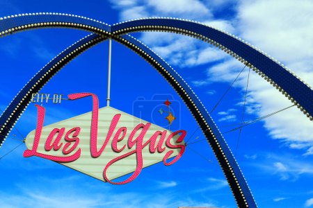 Foto de Las Vegas, Nevada - 7 de diciembre de 2023: Las Vegas, Nevada: Las Vegas Boulevard Gateway Arches firman en el centro de Las Vegas - Imagen libre de derechos