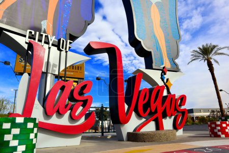 Photo for Las Vegas, Nevada - 7 December 2023: Las Vegas Boulevard Gateway Showgirls sign in downtown Las Vegas - Royalty Free Image
