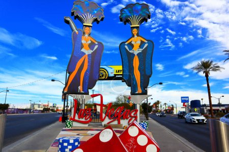 Photo for Las Vegas, Nevada - 7 December 2023: Las Vegas Boulevard Gateway Showgirls sign in downtown Las Vegas - Royalty Free Image